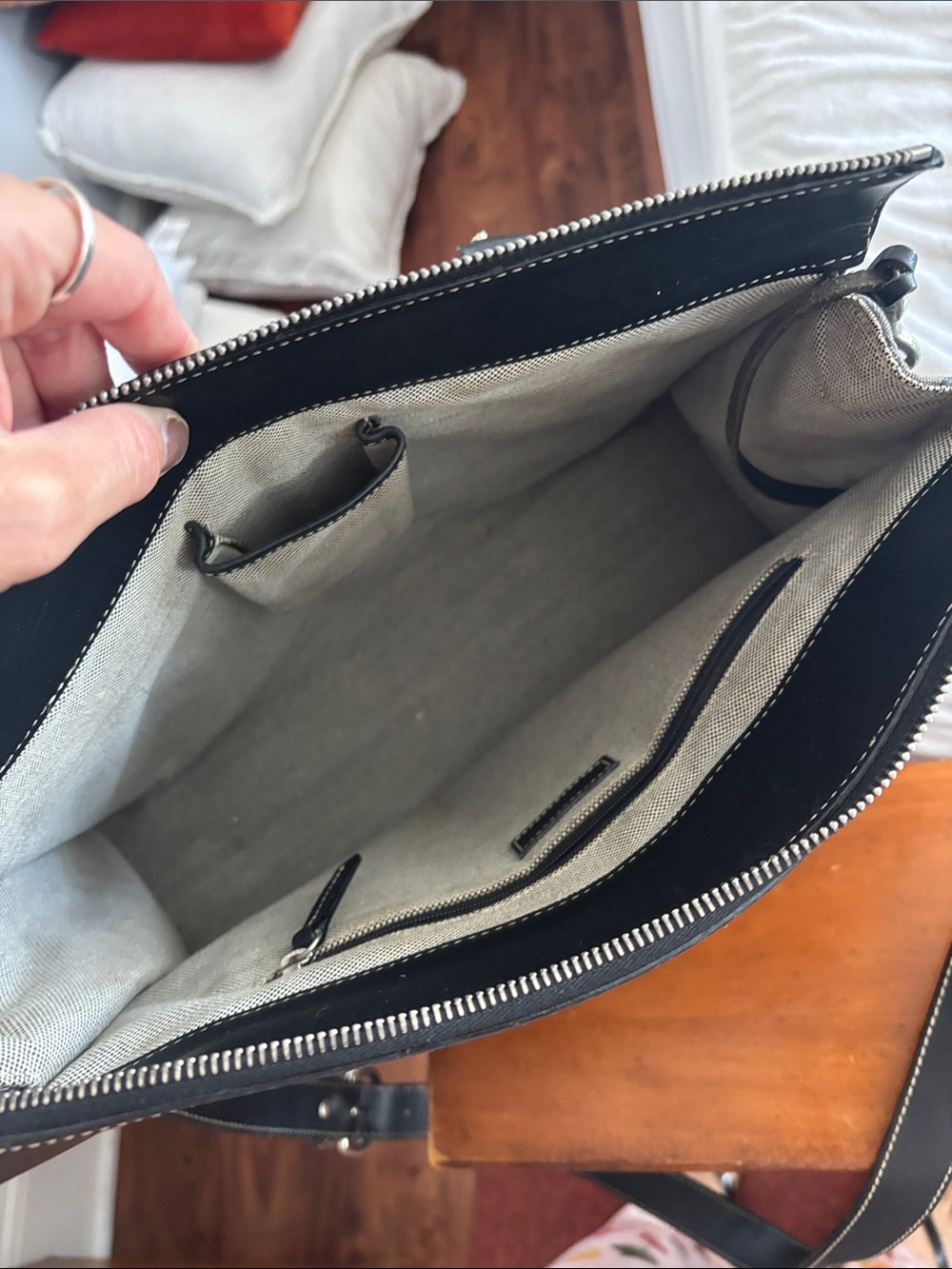 Monogram Convertible Satchel Shoulder Bag in Grey and Black - Picture 6 of 8